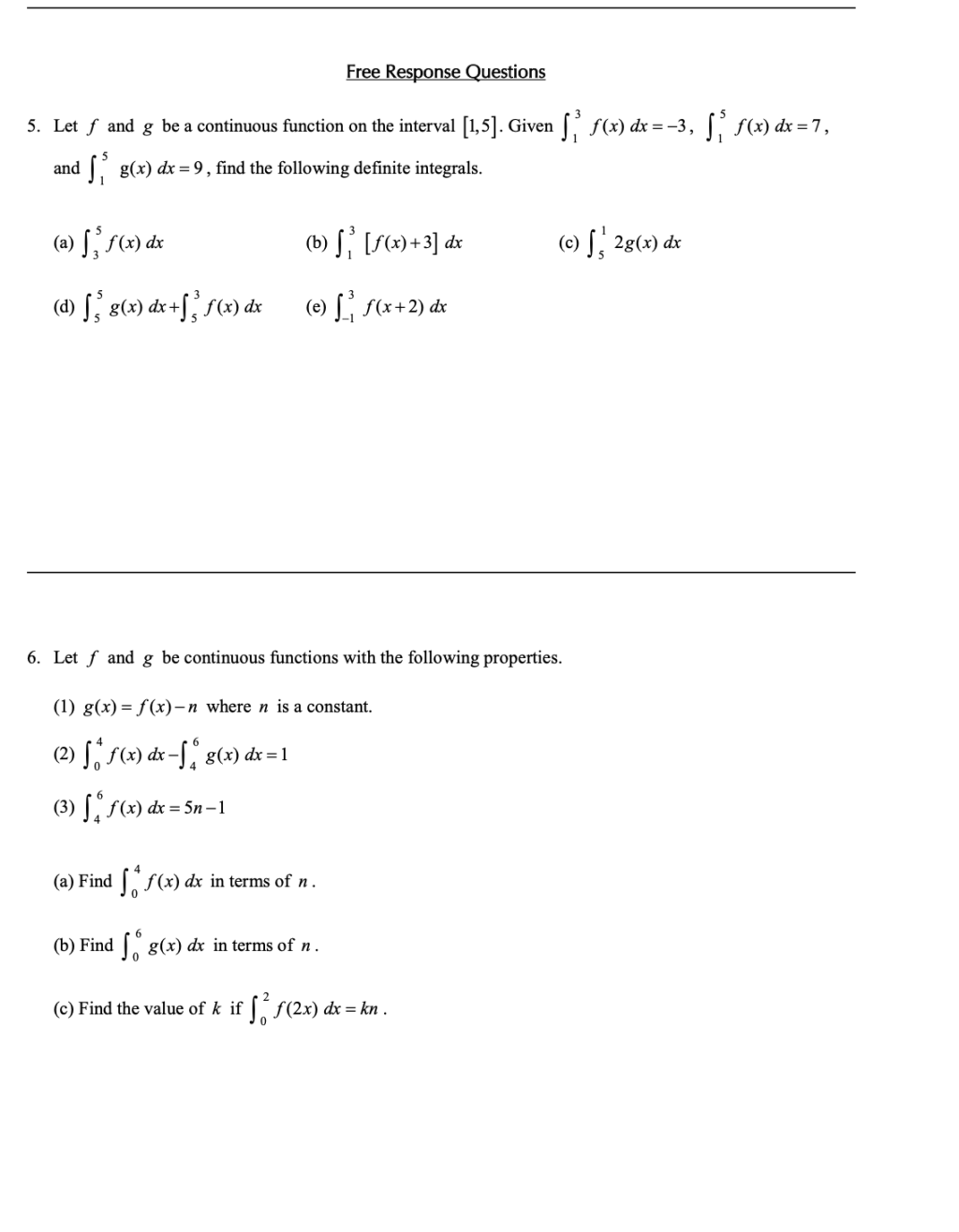 properties of definite integrals